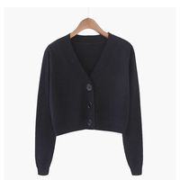 Dzianinowy sweter rozpinany damski koreańska krótka bluza z długim rękawem V neck Green Blue 3